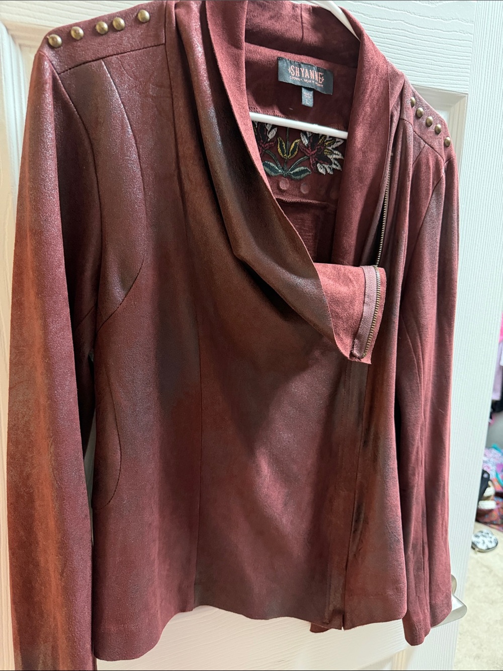 Shyanne Burgundy Suede Stud-Accent Moto Jacket